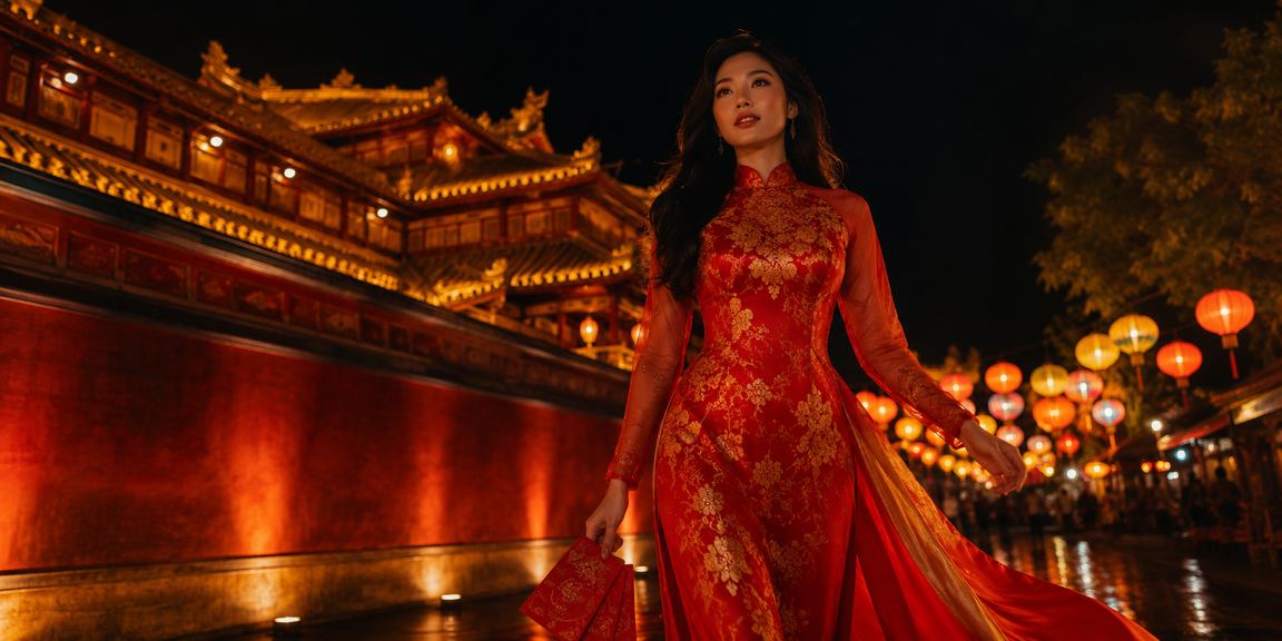 Khung cảnh chợ đêm Huế với phong bao đỏ gợi ý ưu đãi giải thưởng trực tuyến